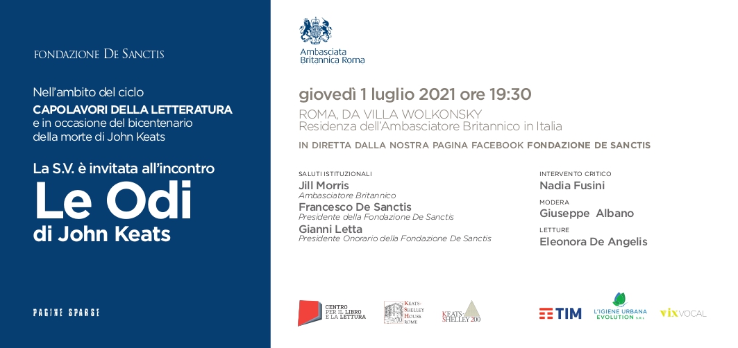 Keats-Shelley House (@keats_shelley) on Twitter photo Join Nadia Fusini speaking on Keats' Odes streaming live from Villa Wolkonsky today at 7:30 pm!
Non perdetevi l'incontro con Nadia Fusini sulle Odi di Keats in diretta streaming da Villa Wolkonsky oggi alle 19:30!
bitly.ws/f6R9
<a href="/UKinItaly/">UK in Italy 🇬🇧🇮🇹</a> <a href="/fondazionedes/">fondazionedesanctis</a> #KS200 #Keats200 Join Nadia Fusini speaking on Keats' Odes streaming live from Villa Wolkonsky today at 7:30 pm!
Non perdetevi l'incontro con Nadia Fusini sulle Odi di Keats in diretta streaming da Villa Wolkonsky oggi alle 19:30!
bitly.ws/f6R9
<a href="/UKinItaly/">UK in Italy 🇬🇧🇮🇹</a> <a href="/fondazionedes/">fondazionedesanctis</a> #KS200 #Keats200