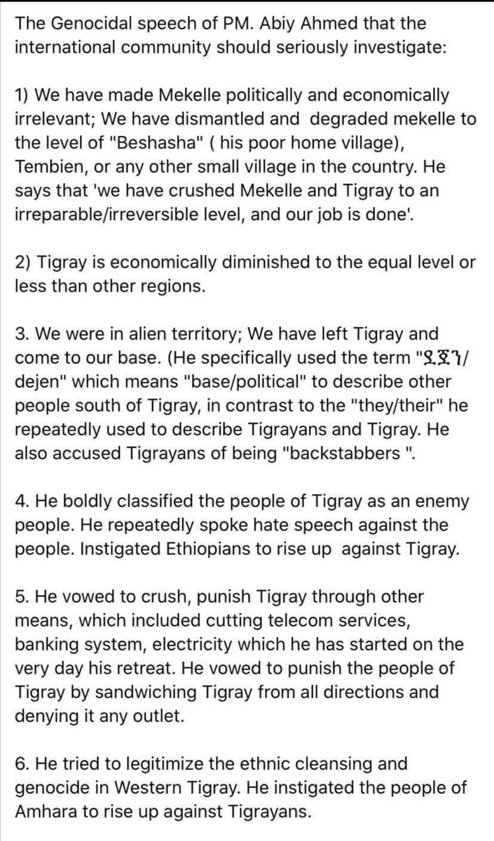 EmuWeyane's tweet photo. @abiyahmed was talking proudly yesterday about committing #TigrayGenocide outrageous &amp; disgusting @FoxNews@cnnbrk @SecBlinken @SenateForeign @StateDept @USAmbUN @UK_OPCW @hrw @EU_Commission @ChrisCoons @AJEnglish @amnesty @JoeBiden @nytimes @BBCWorld @Reuters https://t.co/avGwPAYgm6