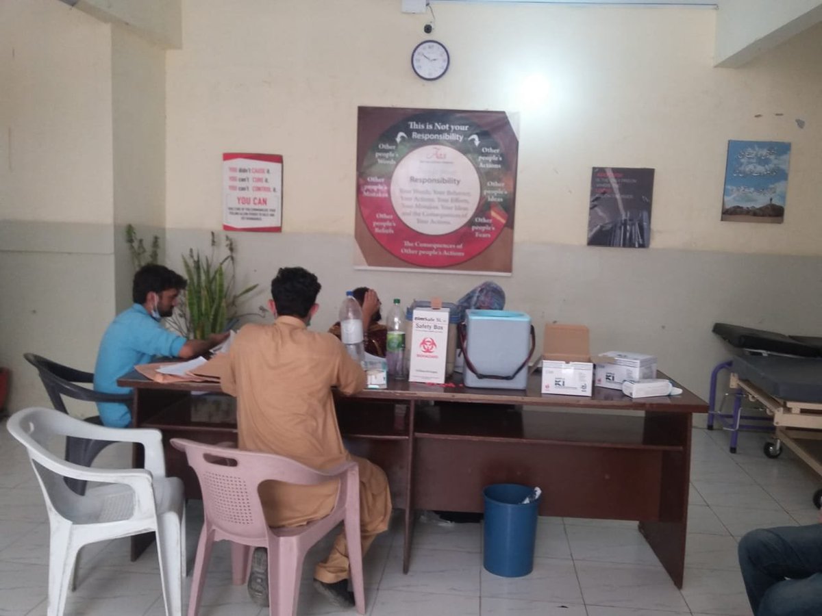 AasCentre's tweet photo. We are particularly vigilant in ensuring all SOPs necessary to protect patients from Covid 19. 

On June 28th 2021, with the generous support of District Health Officer (DHO) Malir, we were able to initiate on-site vaccination of our male patients under treatment.  
#AAS #DHO https://t.co/wRbNlM5TSo