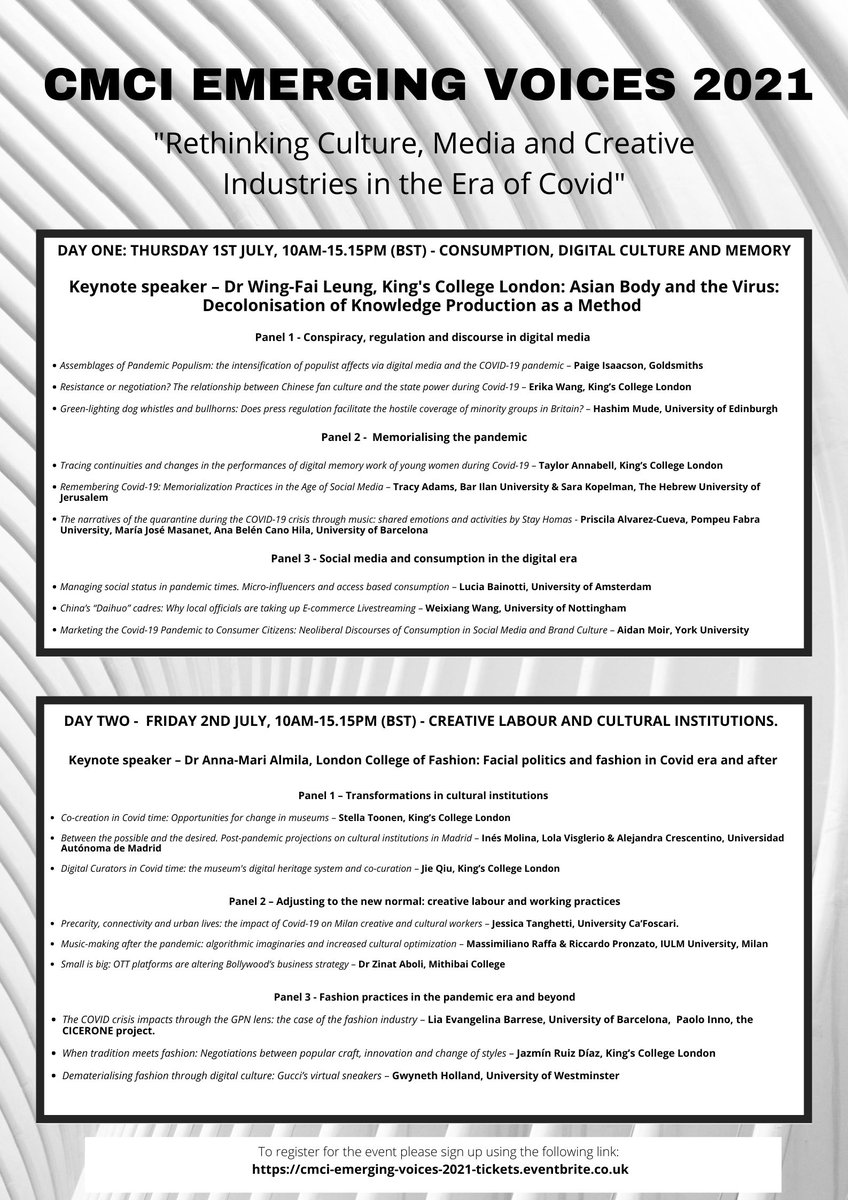 luciabainotti's tweet photo. Today I'll be back talking about influencers and their practices! So happy to join the CMCI Emerging Voices Conference 2021, "Rethinking Culture, Media and Creative Industries in the Era of Covid" @cmci_emerging https://t.co/WqX15IWQst