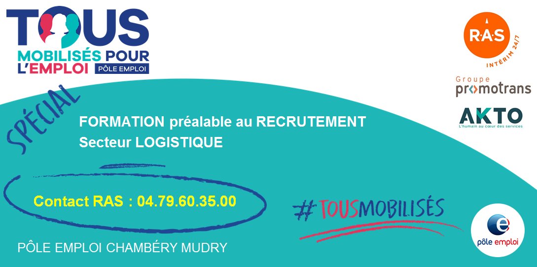 [#TousMobilisés] Intéressé.e par une #formation de chauffeur PL ?
L'agence @poleemploi_ara #Chambéry Mudry vous ℹ️ :
il reste des places pour l'action collective <a href="/ras_interim/">R.A.S Intérim</a> mise en place en lien avec <a href="/AKTO_OPCO/">AKTO</a> et #promotrans ➡️ début le 9 août 📆
Contact ⤵️
#emploi #Savoie