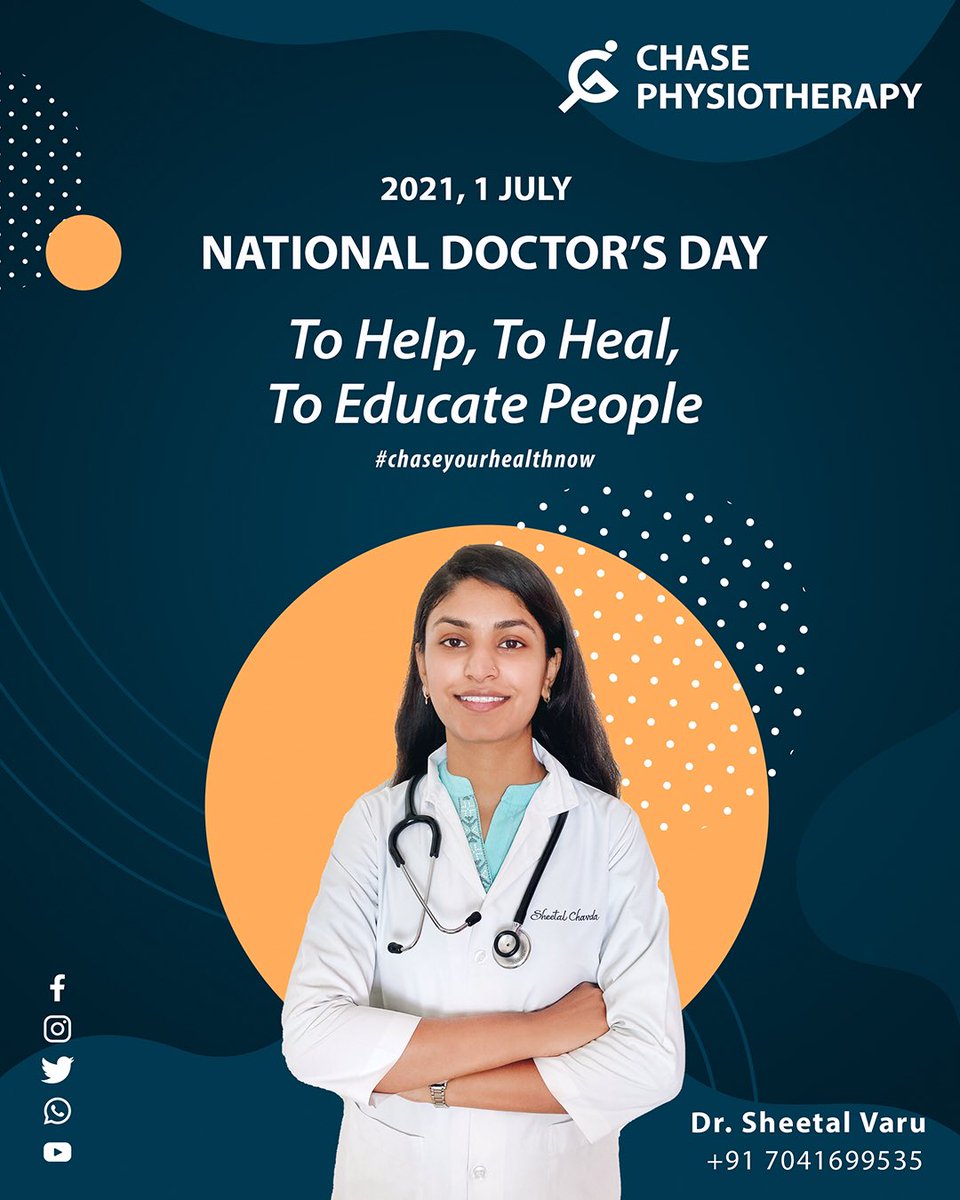 Happy National Doctor’s Day! #doctor #NationalDoctorsDay #proudphysiotherapist #sports #sportphysio #kheloindia #cheer4india #Tokyo2020 #painrelief #health #fitnessmotivation #corona #physicaltherapy #chasehealth #chasenow