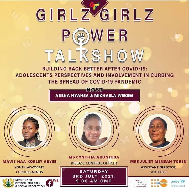 MavisAryee's tweet photo. Join the conversation this Saturday and share your perspective also. Getting over #COVID19 with #lockdown to work out for real progress👌🔥. It iz the #GirlzGirlzPoweeTalkShow live on @GBCghana #GTV @cmghana @kobengkyereh @UNFPAGHANA @UNICEFGhana @RestlessDev https://t.co/kOBtTLrti6