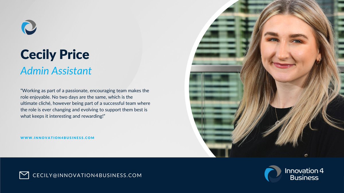 Innovation4Bus's tweet photo. Meet Cecily! 

We asked Cecily, our #AdministrationAssistant, what she enjoys most about working for Innovation 4 Business, and this is what she said!

Learn more about our expert team: https://t.co/pr6w0MU4fG 

#MeetTheTeam https://t.co/ipLvGibYTV