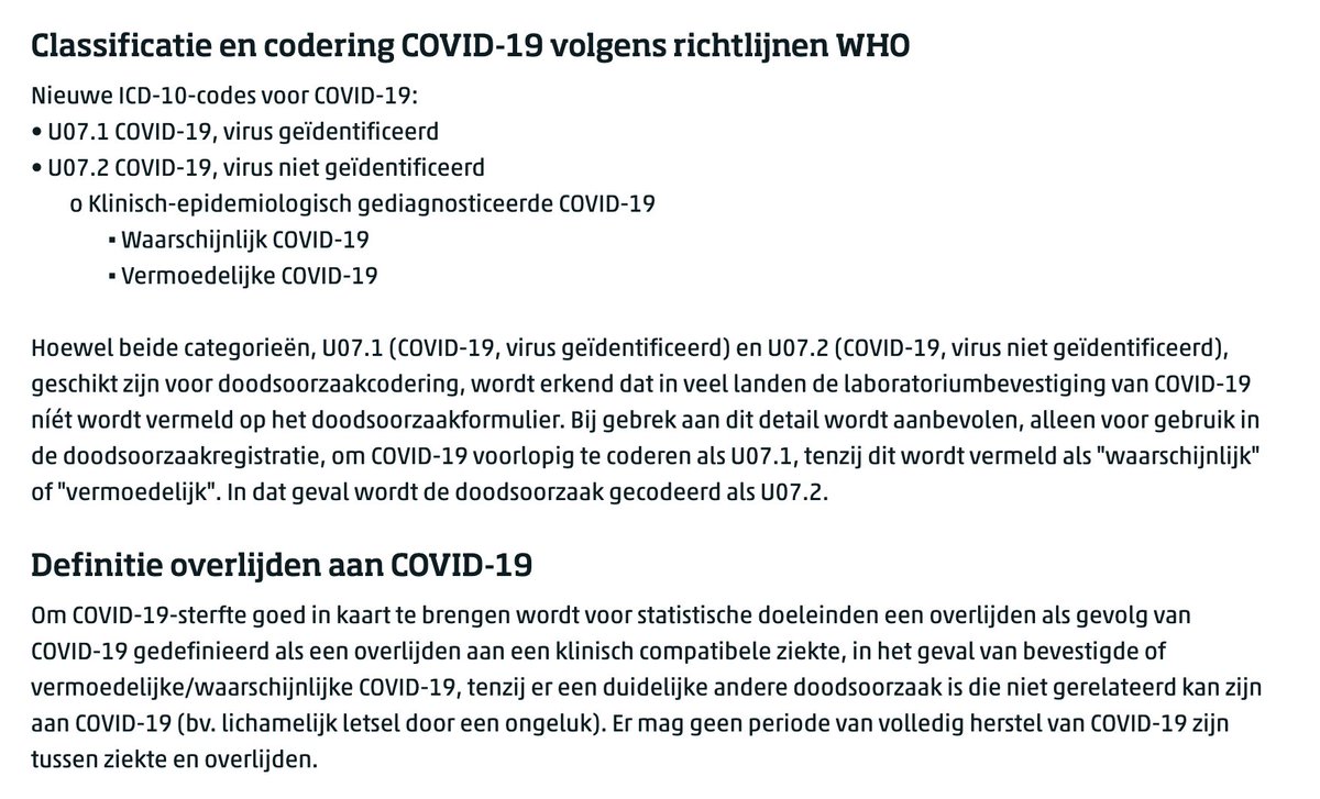 NetVraagtekens's tweet image. Bij #COVID zijn, volgens de richtlijnen ICD-10, mensen overleden met/door COVID op een hoop gegooid in de statistieken. 
#U07.2 - vermoedelijke COVID-19
tinyurl.com/yy7kxery

Guidelines #WHO: cdn.who.int/media/docs/def…
who.int/classification…