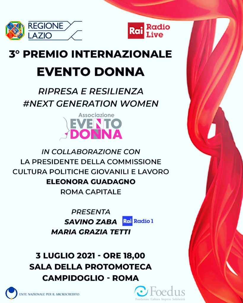 🗓 3° PREMIO #INTERNAZIONALE #EVENTO #DONNA - Ripresa e resilienza #NextGenerationWoman - 3 Luglio 2021 ore 18.00 <a href="/GraziaTetti/">Maria Grazia tetti</a> <a href="/SavinoZaba/">Savino Zaba 🔈</a>