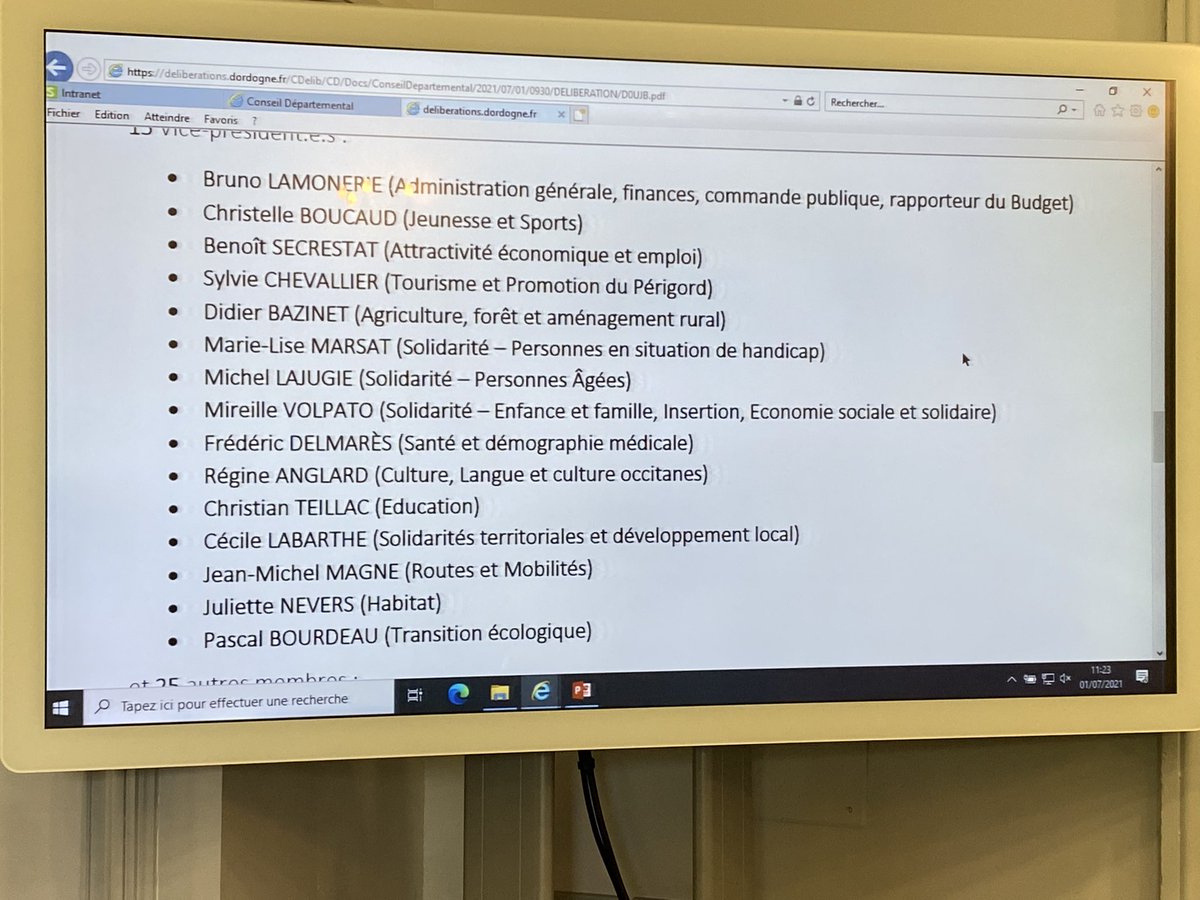 Le nouvel exécutif du <a href="/cddordogne/">Dordogne-Périgord, le Département</a> sera composé de 15 vice-présidents, dont voici la liste. #jourdepleniere