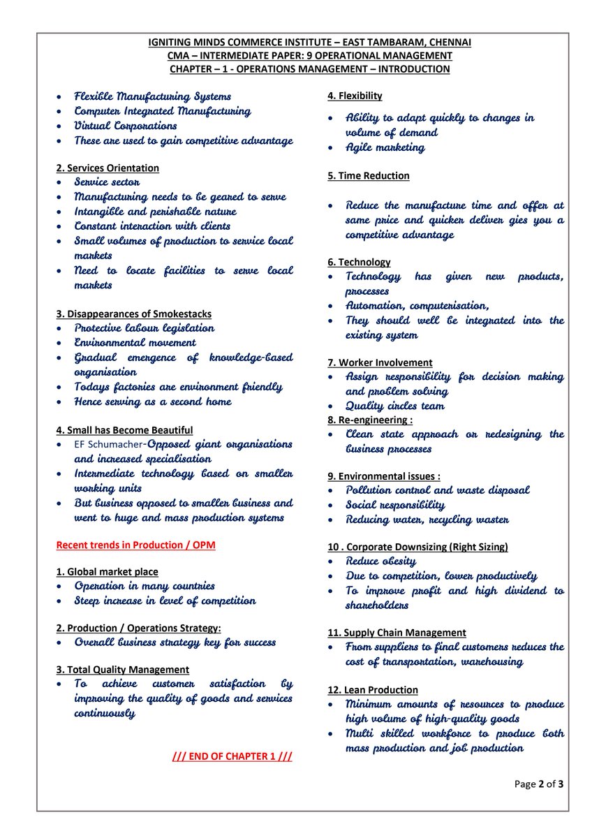 IGNITINGMINDS3's tweet photo. CMA – INTERMEDIATE PAPER: 9 OPERATIONAL MANAGEMENT
CHAPTER – 1 - OPERATIONS MANAGEMENT – INTRODUCTION
#education
#educational #ed #commerce
#account #economics #teaching #learning#tutorial  #virtual  #11th #12th #student #ca #cma #studentoftheyear https://t.co/lCSQ52yTLH