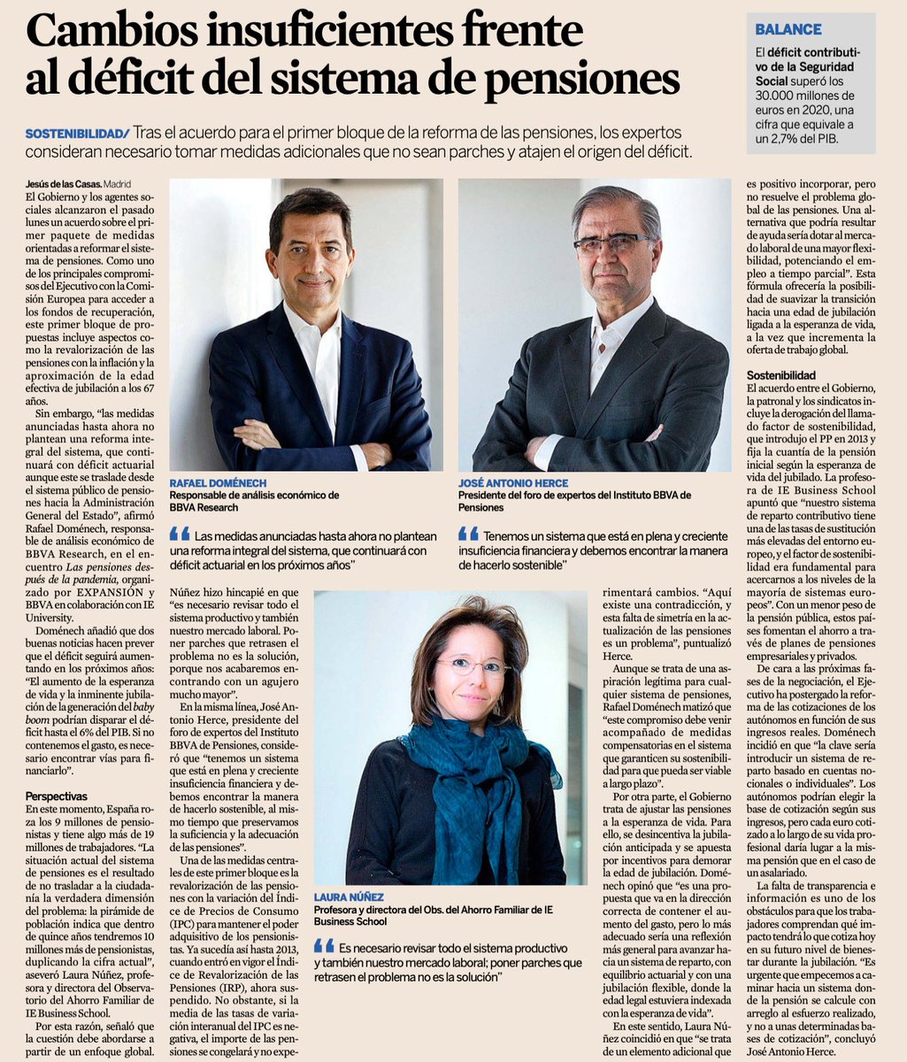 Cambios insuficientes frente al déficit del sistema de pensiones, por <a href="/JdelasCasasV/">Jesús de las Casas</a>  
Tras el acuerdo para el primer bloque de la reforma de las pensiones, serán necesarias medidas adicionales que  atajen el origen del déficit
expansion.com/economia/2021/… <a href="/expansioncom/">expansioncom</a> <a href="/bbvajubilacion/">BBVA Mi Jubilación en España</a>