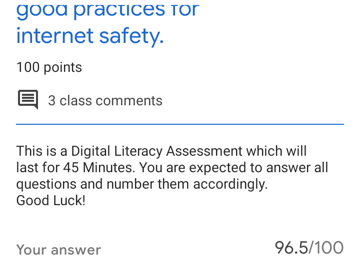 realest_tomi's tweet photo. We took a test assessment on Digital Literacy for the month of June of which I scored 96.5%
I'm grateful for this opportunity given to me by @cybersafenig and I'm very excited to learn more for  remaining months of this wonderful training 
#OneCyberThingADay #cybersafe https://t.co/Nx2LFCWwiH