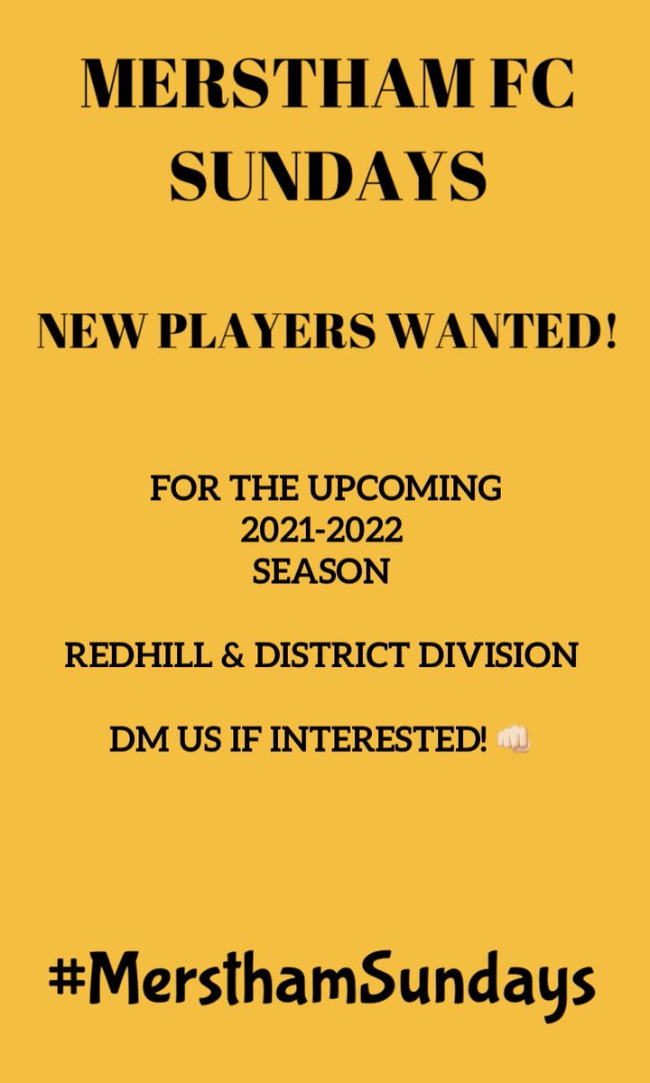 NEW PLAYERS WANTED| 🤝

We’re looking for a couple of players to add to our existing squad for the upcoming season!

DM to register interest 🤝

Pre-season training 🔜 
Full Pre-season schedule 😍

#OneClub 
#WeAreMerstham