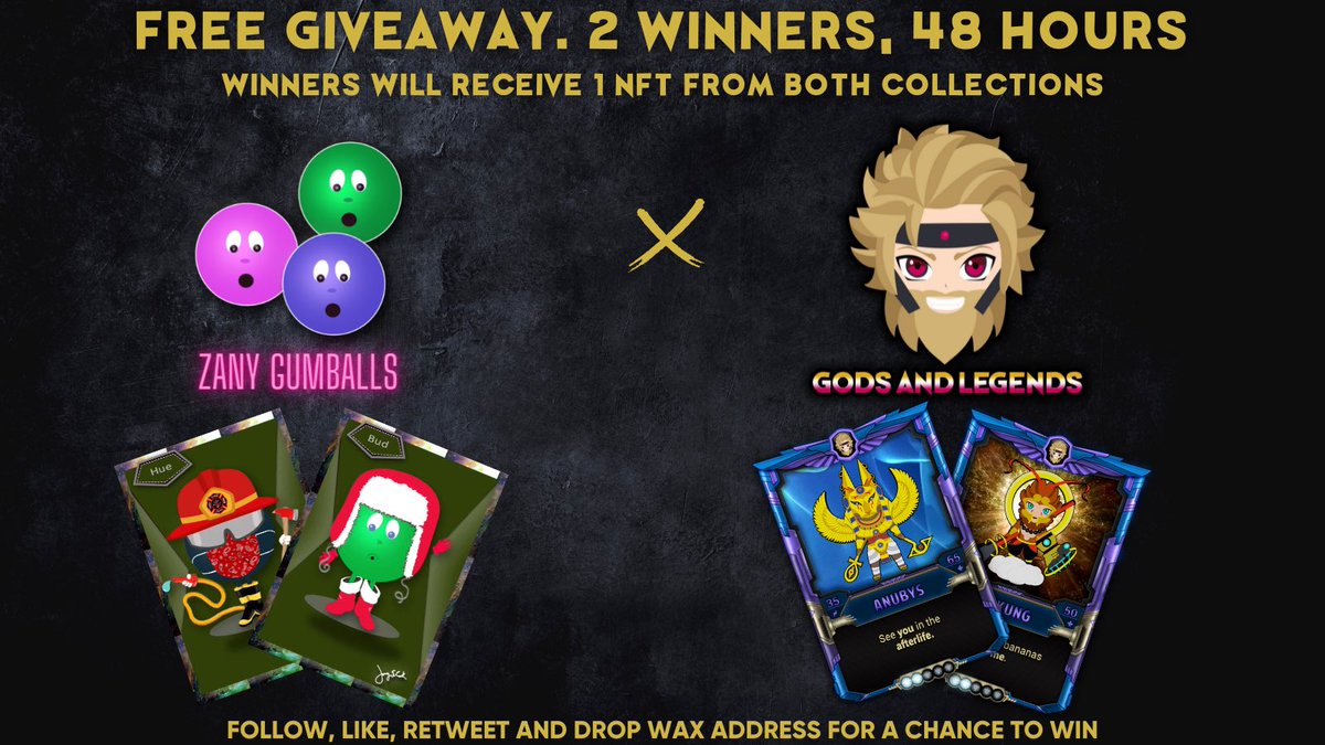 zanygumballs's tweet photo. 🆓#FreeGiveaway 🔥🔥🔥
🎁2 winners, 48 hours

To enter:🥇
☑️Like
☑️Follow @zanygumballs &amp; @godsnlegends
☑️Drop WAX address
🌪️Retweet &amp; Tag 3 friends

#NFTGiveaway #NFTs #WAX #nftcollector #FreeNFT #NFT #nftart #waxdrops #NFTartist #NFTdrop #WIN #GIVEAWAY #waxdrops #Crypto #free https://t.co/ioPN8SbGXZ