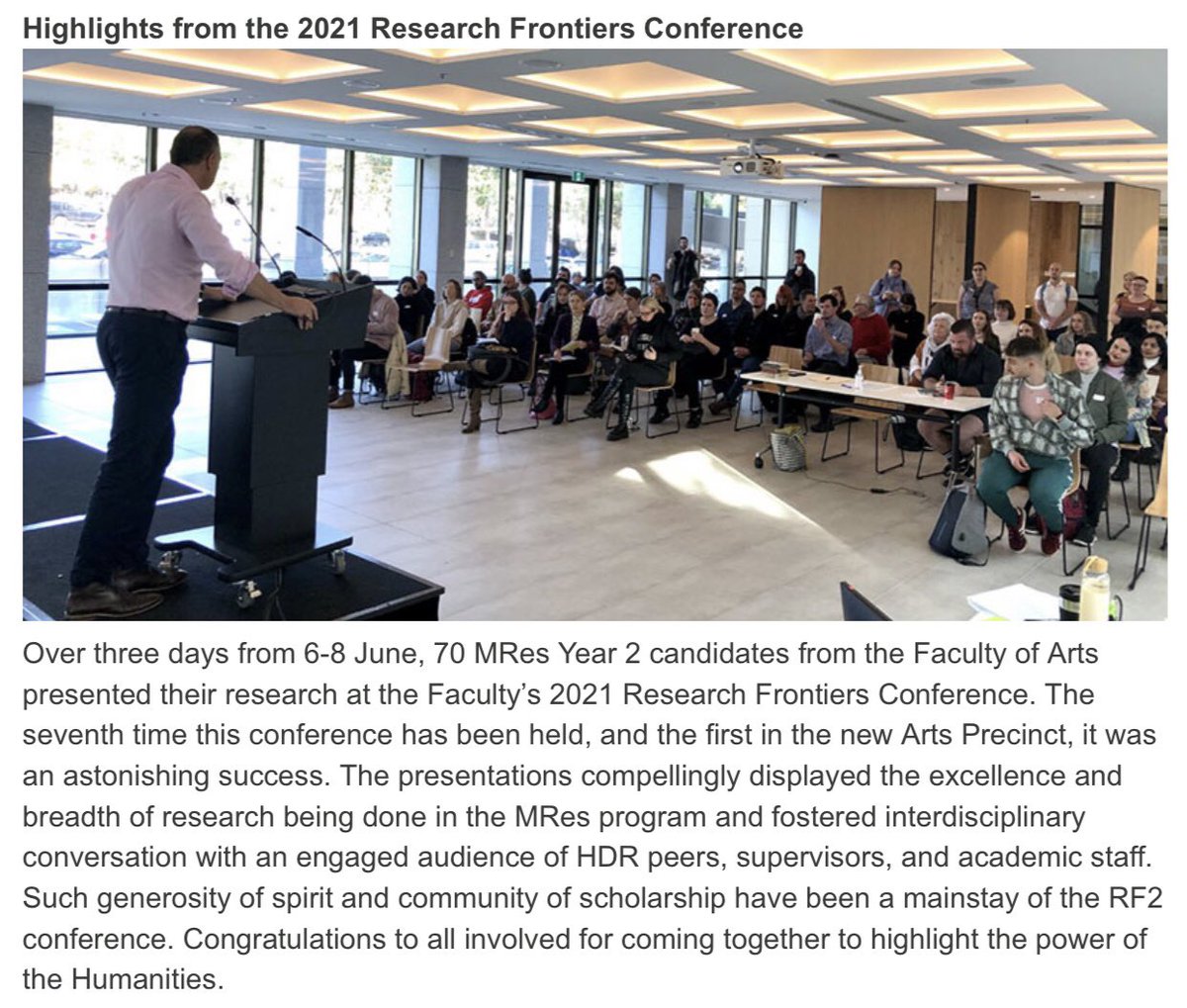 Our recent MRes RF2 Conference featured in the July Faculty of Arts Newsletter! #ArtsMResRF2 #ArtsResearch