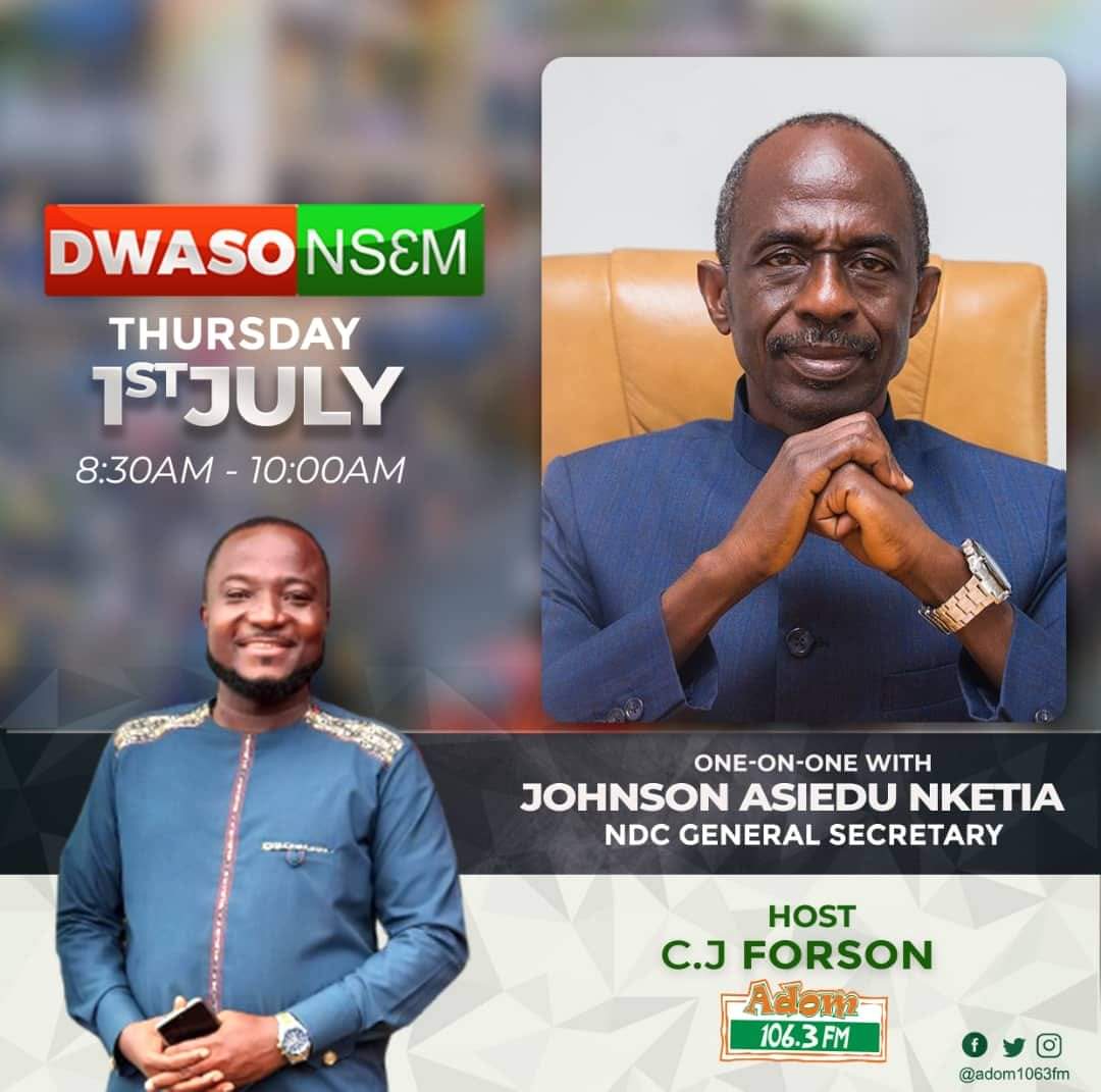 Adom1063fm's tweet image. Happening to today on Ghana's 🇬🇭 no.1 radio 📻 station @Adom1063fm, One-On-One with Johnson Asiedu Nketia (General Mosquito), National Democratic Congress (NDC) General Secretary. 

#DwasoNsem #Adom1063fm #AdomOnline