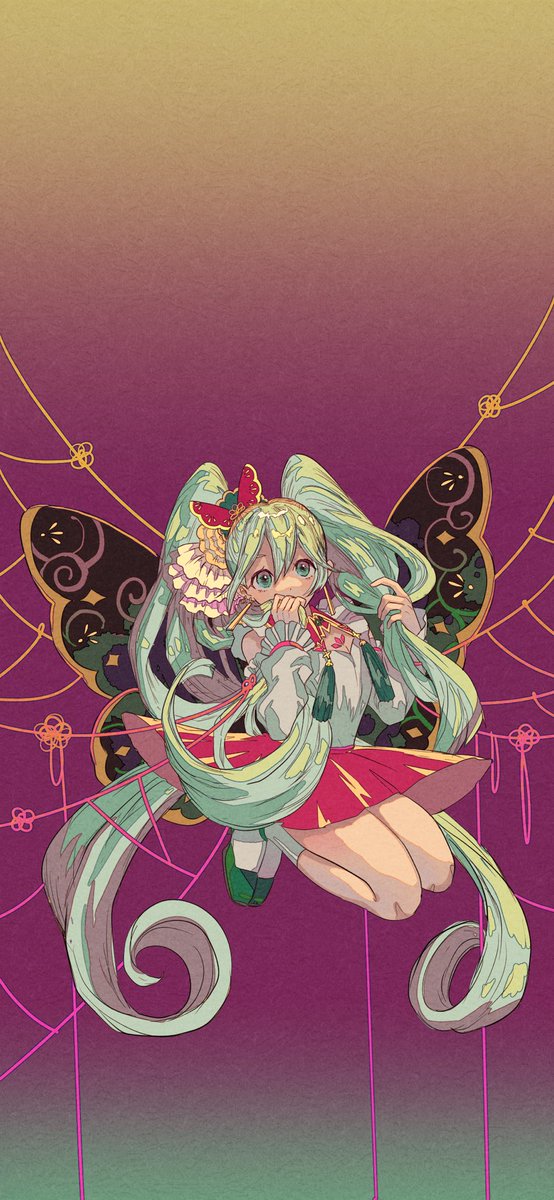 初音ミク「#初音ミク  #VOCALOID 
落書き🦋ミクちゃんスマホ壁紙サイズ
これは」|ユウ イナミのイラスト