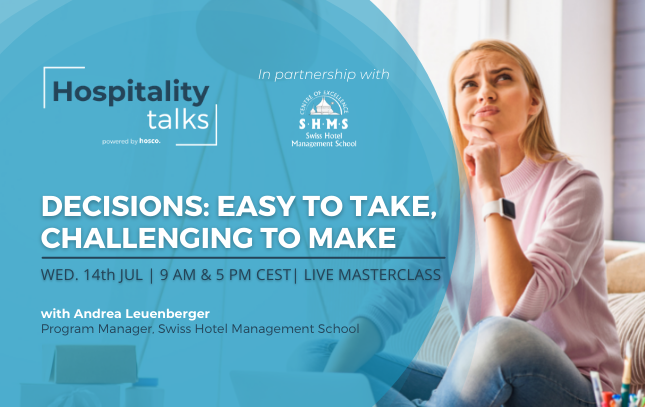 🤔 Good #business is about making the right decisions. Do you know how to take the best one? If you’re curious, join us on 14/07. Choose the session that works best for you: 9AM CEST bit.ly/3gVSSlM / 5PM CEST bit.ly/3gPUFKg #hospitality #masterclass #leadership