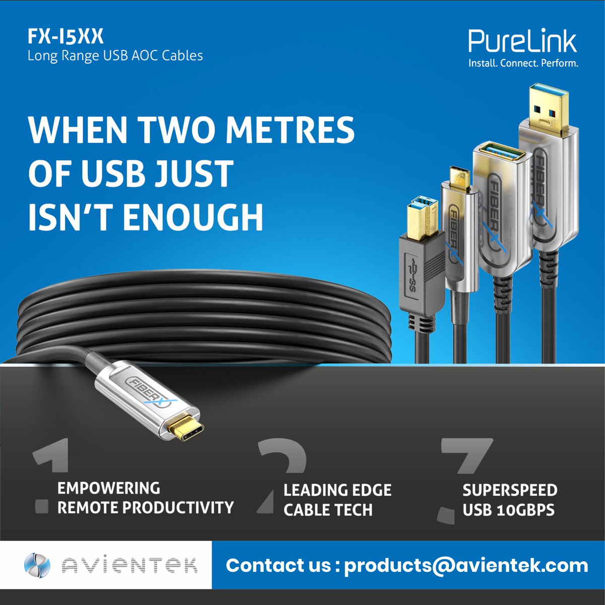 avientekglobal's tweet photo. When Two Metres of USB Just Isn’t Enough !!

@PureLink_DE  FX-I5XX
Long Range USB AOC Cables
Empowering 💪 Remote Productivity:
Data, AV and Power Delivery to the Latest Standard

#avientek #purelink #avtweeps #proav #activeopticalcable #fiberX #glasfaser #fiberoptic https://t.co/LmbRnGpyKg