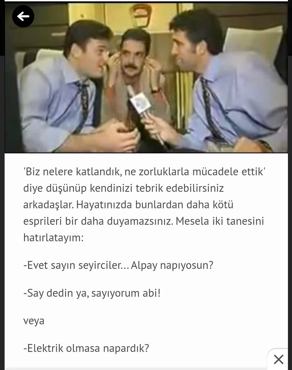 - Evet Sayın seyirciler... Alpay nayapıyorsun?

-Say dedin ya, sayıyorum abi!

Maraba Televole'den mecls bodyguard'lığına geçen Alpay hala saymaya devam ediyor..