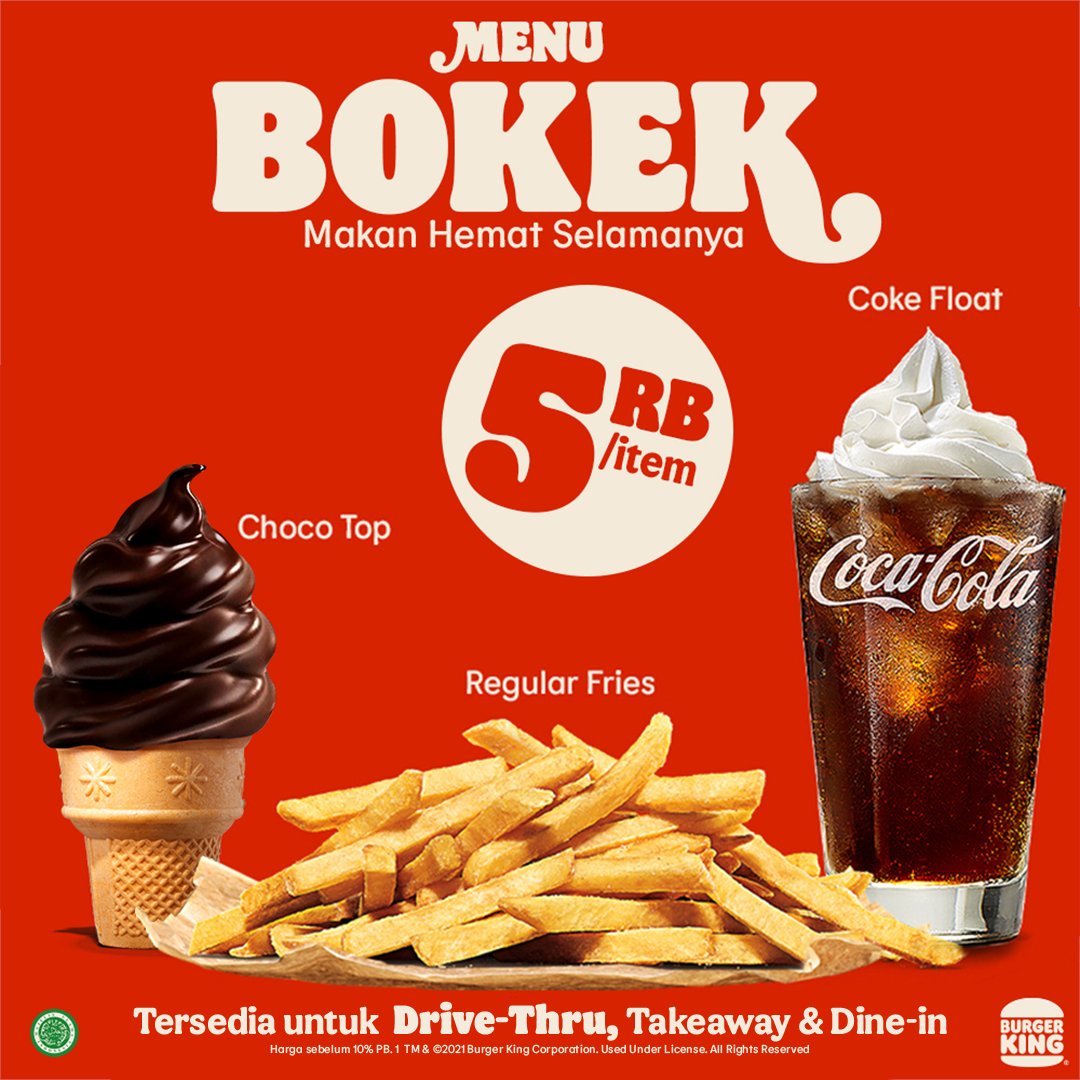 BurgerKing_ID's tweet photo. Menu BOKEK rakyatQu ~
Langsung saja takis ke BK outlet terdekat ... 🏃♀️
Cek S&K nya di akun IG atau FB MinKing yah!
#MenuBokek
#BurgerKingIndonesia https://t.co/U9iuz4RtdC