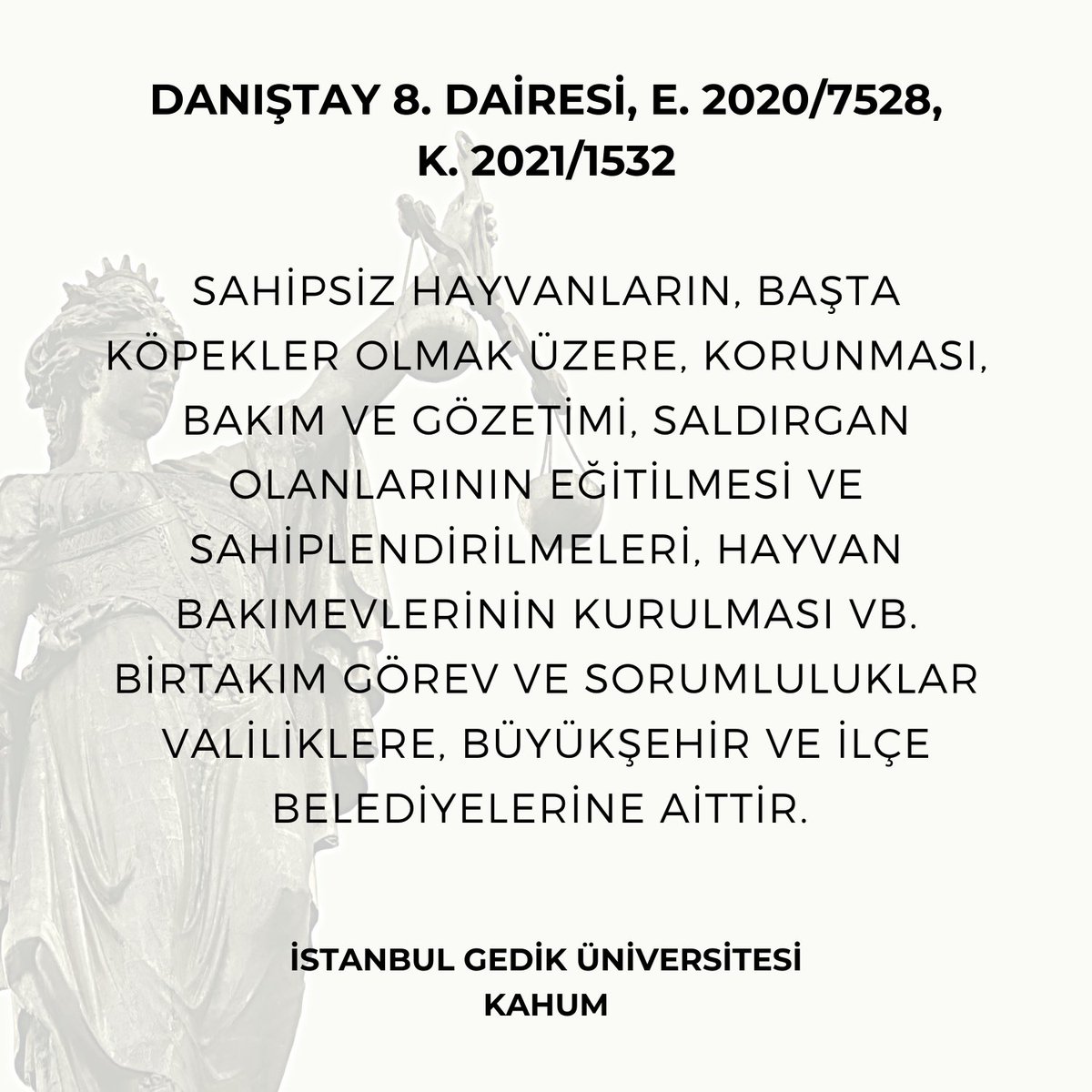 Kararın Linki :  resmigazete.gov.tr/eskiler/2021/0…

#resmigazetedebugün #resmigazete #karşılaştırmalıhukukmerkezi #kahum #istanbulgediküniversitesi #gedikhukuk #idarehukuku #danıştay #hayvanlarıkorumakanunu
#hayvanhakları #tamyargıdavası