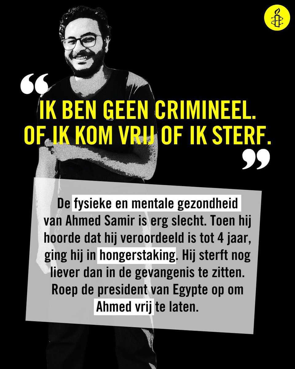 DeGraeveWies's tweet photo. Student Ahmed Samir is on hunger strike in #Egypt after receiving a 4 year sentence on entirely spurious grounds. We reiterate Ahmed's family's request @AlsisiOfficial: please quash the verdict now! Please RT & take action to #bringbackahmed ✍🏾 https://t.co/ZIprLFQens https://t.co/wqKTzDisar