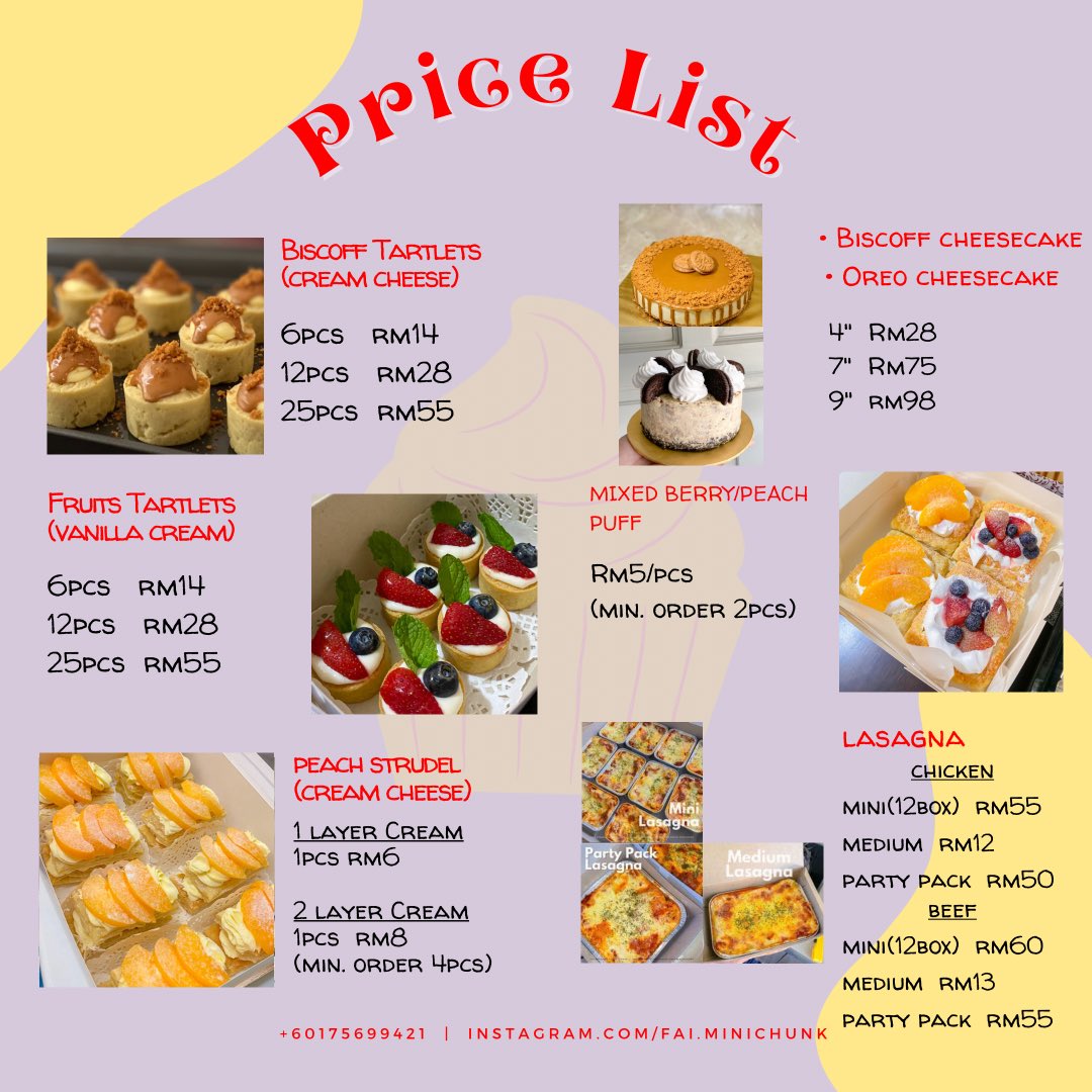 5taib's tweet photo. @khairulaming Hi saya ada jual Pastries, Cheesecakes &amp; Lasagna 🍑🍓🫐🥧🍰

🚗 Available area Sepang &amp; Putrajaya

To order whatsapp 0175699421 🥰 https://t.co/cfWVINrplk