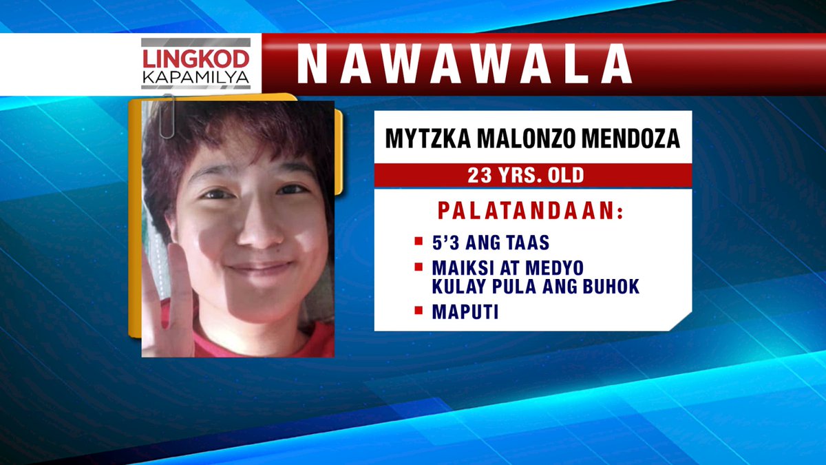 DZMMTeleRadyo's tweet photo. #Nawawala Mytzka Malonzo Mendoza, taga-Brgy. San Jose, San Miguel, Bulacan

Sa may impormasyon sa kinaroroonan ni Mytzka, ipagbigay-alam sa: 0917-529-2012 / 0917-517-2212 https://t.co/deEciT2J1c