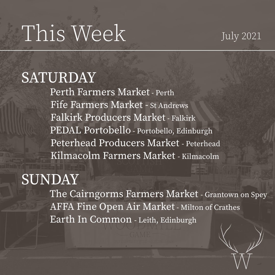 Woodmill Game (@woodmillgame) on Twitter photo Happy July! Here's where to find us this week 🦌
- @Perthfarmersmkt - <a href="/FifeFarmersMark/">Fife Farmers Market</a> - #FalkirkProducersMarket - <a href="/PEDALPortobello/">PEDAL - Porty</a> - @PeterheadMarket - @KilmacolmFarmersMarket - <a href="/CairngormsFM/">Cairngorms Farmers M</a> - #AFFAFineOpenAirMarket - <a href="/Earth_in_Common/">Earth in Common</a> Happy July! Here's where to find us this week 🦌
- @Perthfarmersmkt - <a href="/FifeFarmersMark/">Fife Farmers Market</a> - #FalkirkProducersMarket - <a href="/PEDALPortobello/">PEDAL - Porty</a> - @PeterheadMarket - @KilmacolmFarmersMarket - <a href="/CairngormsFM/">Cairngorms Farmers M</a> - #AFFAFineOpenAirMarket - <a href="/Earth_in_Common/">Earth in Common</a>