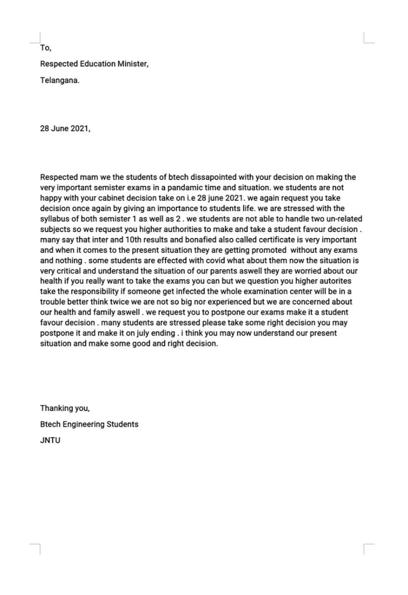 EL_Diablo0319's tweet photo. @trspartyonline @KTRTRS @IKReddyAllola THE VOICE OF THE BTECH STUDENTS IS HERE.EVERYONE PLEASE JOIN THE HANDS IN THE CAMPAIGN TO POSTPONE THE EXAMS .
@KTRTRS @SabithaindraTRS @TSEduDept @jntu_hyderabad RESPECTED ONES, KINDLY LOOK INTO OUR ISSUE.
#postponebtechexams #HelpBtechStudents #COVID19 #JNTUH https://t.co/U8D9wG2X7Z