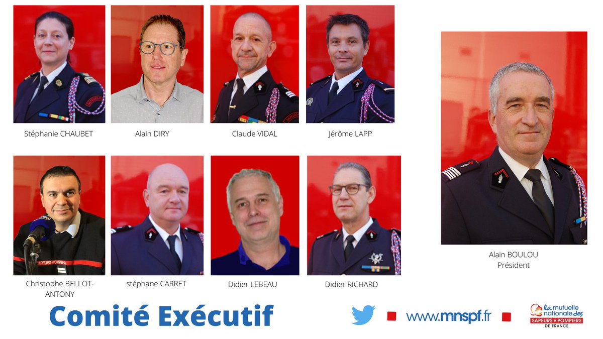 [CE] Désignés par le Président, les membres du comité exécutif ont pour grandes missions de s’impliquer au sein des commissions Prévention, Sociale et Développement, voter les résolutions en AG, valider les décisions stratégiques et porter la voix des adhérents sapeurs-#pompiers