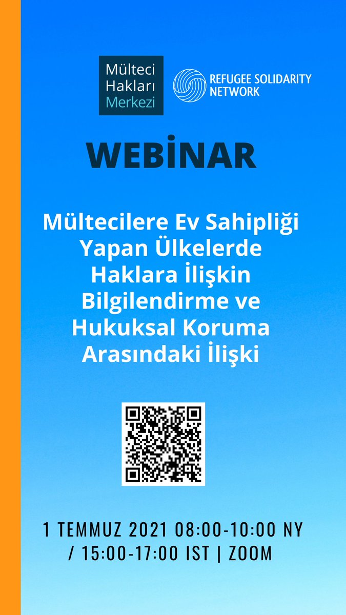 Tür: Çevrimiçi Etkinlik 

Konu: Mültecilere Ev Sahipliği Yapan Ülkelerde Haklara İlişkin Bilgilendirme ve Hukuksal Koruma Arasındaki İlişki

Düzenleyenler:<a href="/RefugeeSolNtwrk/">RSN</a>, <a href="/MulteciHaklariM/">Mülteci Hakları Merkezi</a> 

Tarih: 01.07.2021

Saat: 15.00-17.00

Katılım:us02web.zoom.us/webinar/regist…
#hukuktakvimin