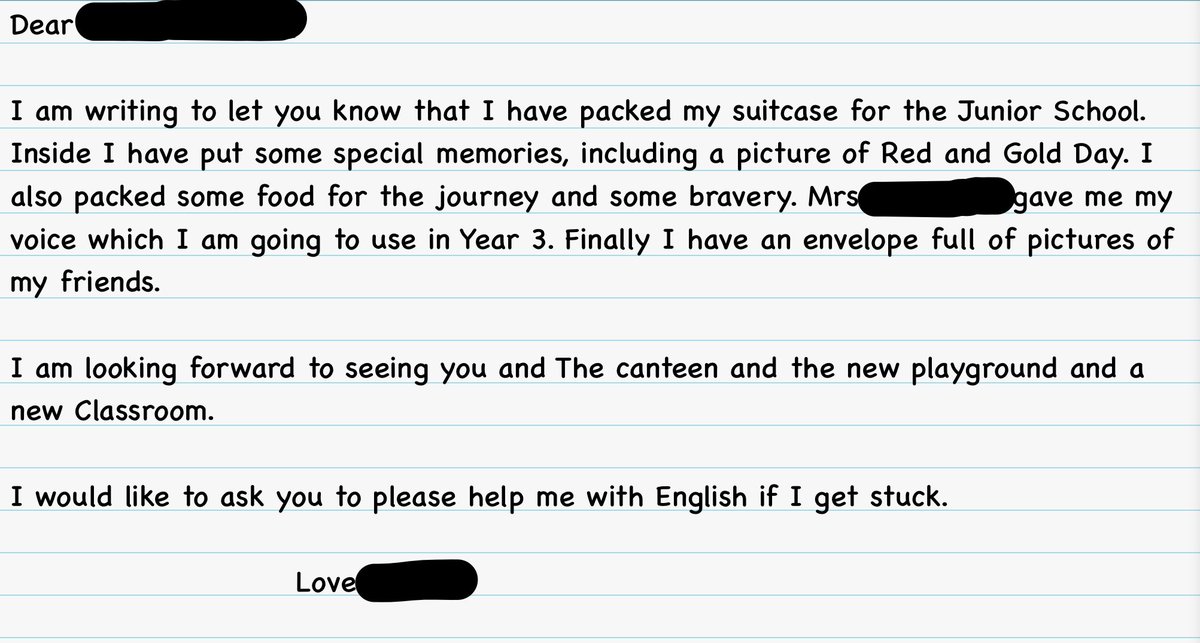 infants_TTS's tweet photo. Inspired by their transition suitcases, the Y2 children have been writing letters to their new teachers. They are certainly ready for their next adventure! ❤️ https://t.co/HDYrkvQc7w