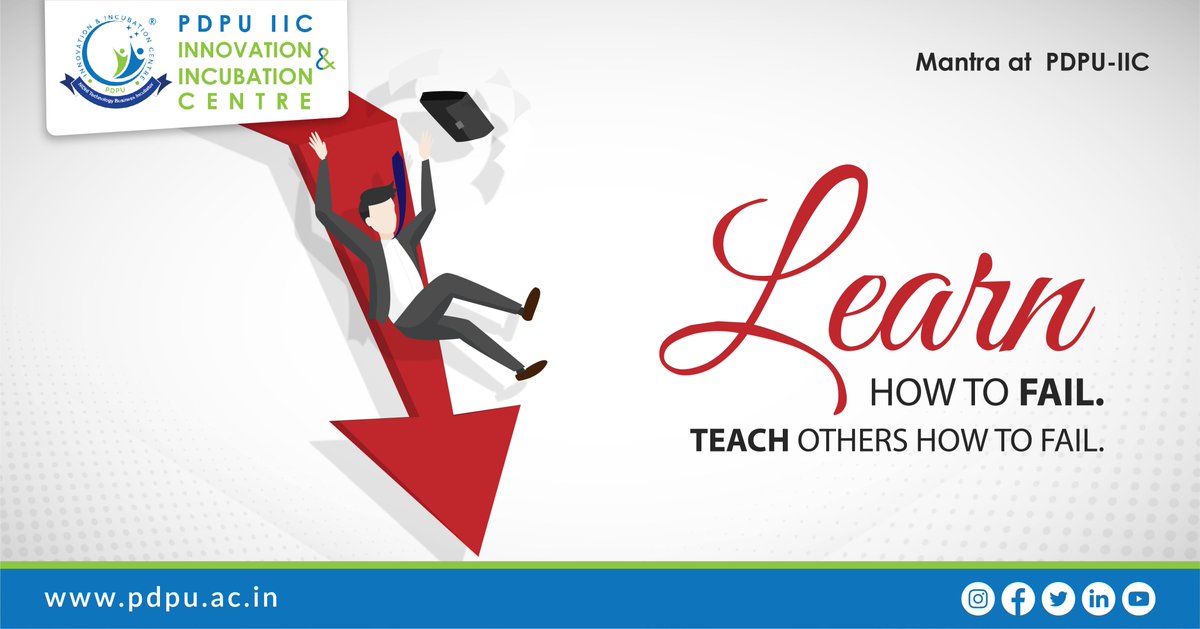 iicpdeu's tweet image. Failure is a part and parcel of life. Learn how to fail, also teach others how to fail; it will make you stronger. 

#PDEU #PDPUIIC #LearntoFail #TechnologyIncubator