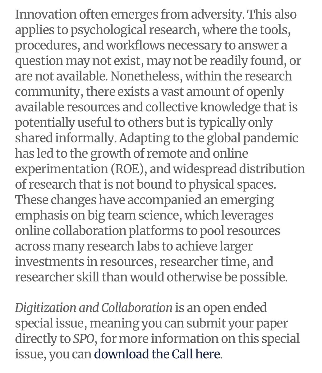 Digitization and Collaboration - submissions welcome <a href="/SwissPsychOpen/">-</a> 

More details here: swisspsychologyopen.com