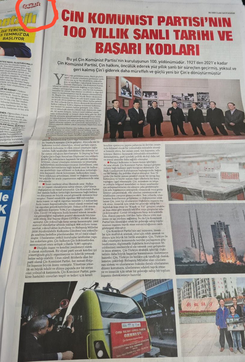 Milyonlarca Uygur Türkü Müslüman kardeşimiz Çin Komünist Partisi tarafından toplama kamplarında tutulurken her fırsatta yerli ve milli olduğunu iddia eden Sabah gazetesinin şu haberine bakar mısınız? Tam bir rezalet...