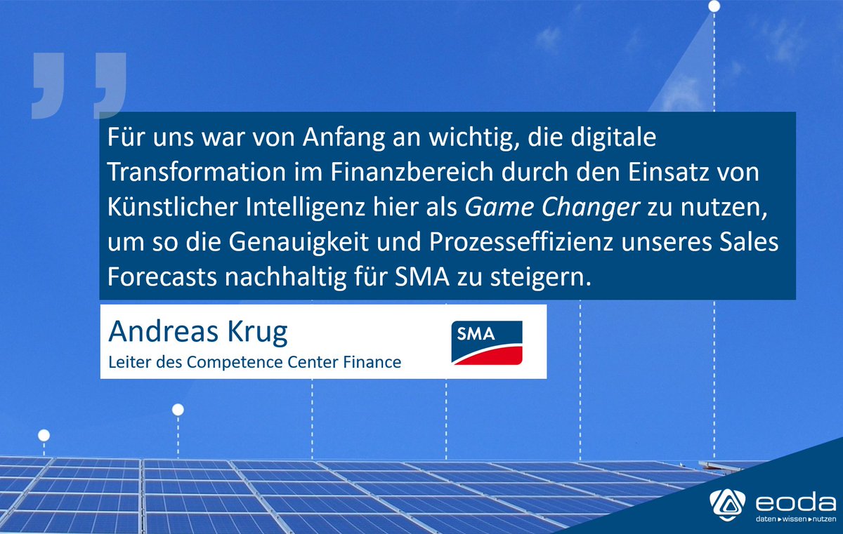 eodaGmbH's tweet photo. Die Absatzchancen besser vorhersagen
Erfahren Sie in der aktuellen Ausgabe der #WirtschaftNordhessen mehr darüber, wie wir mit #KI die Genauigkeit der #SalesForecasts der SMA Solar Technology AG um bis zu 35% steigern konnten.
https://t.co/47SADMYlKg https://t.co/yNsc4ZXFHd