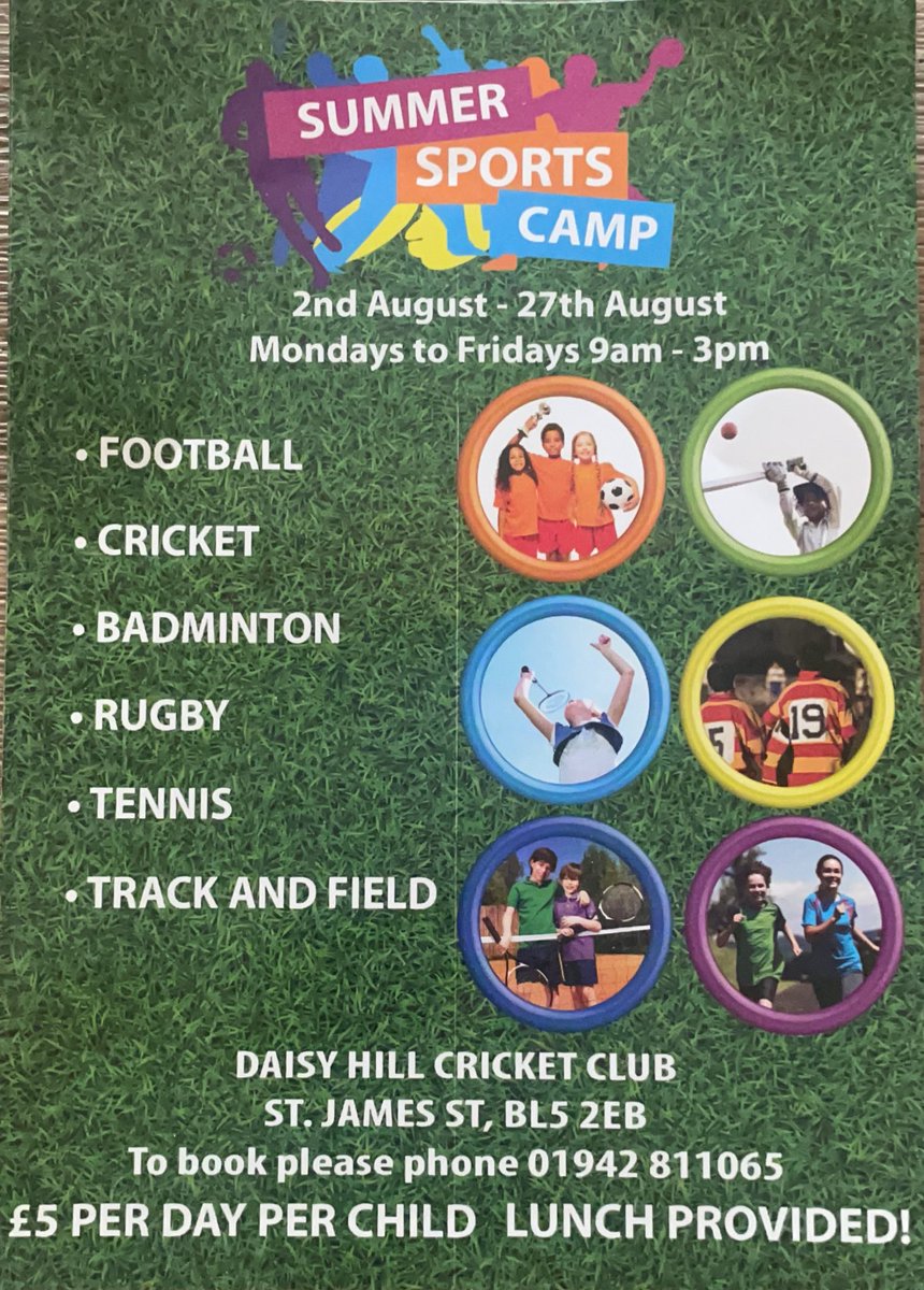 DHCC3's tweet image. Please contact the club via phone, Twitter or Facebook to book your slot, great for the kids to be active and learn some new fun sports skills from our coaches #sportscamp #fun #learning #active #summer #westhoughton