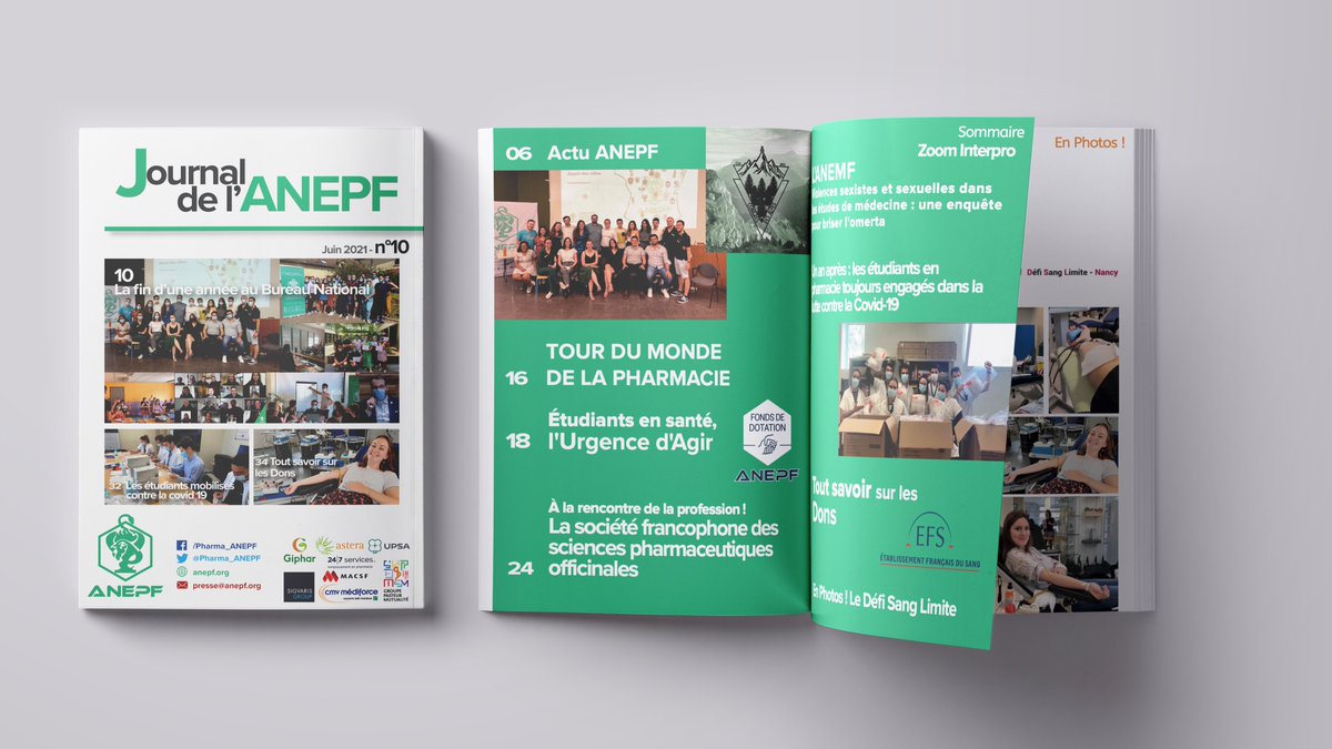 Voici le 1️⃣0️⃣ème numéro du Journal de l’ANEPF, journal par et pour les étudiants en pharmacie 🧑‍🎓 Au sommaire ⤵️ 💉 Les étudiants toujours engagés contre la Covid-19 🎬 Fin d’un an au bureau national de @Pharma_ANEPF 🩸 Tout savoir sur les dons 🗞 anepf.org/journal-anepf