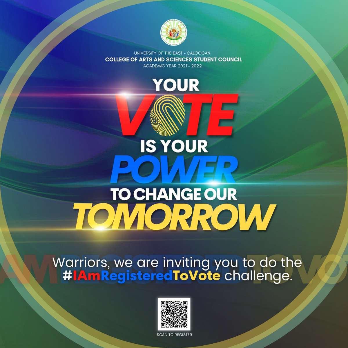 UECal_CASSC's tweet photo. We are all registered to vote and you should be too! BE A REGISTERED VOTER NOW!
#IAmRegisteredToVoteChallenge
#IamRegisteredtoVote
#MagpaRehistroKa
#ParasaBayan
#ConnectedAwareSolidified
#CASSC2122 https://t.co/avj0jZnR5x