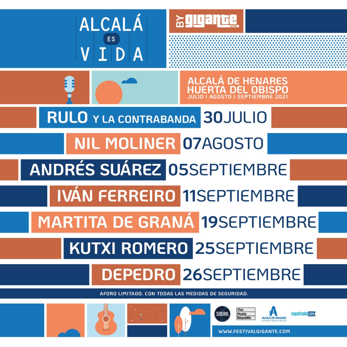 Festival Gigante (@festivalgigante) on Twitter photo ¡Estamos felices de anunciaros una nueva edición de #AlcaláEsVida BY GIGANTE!😊
👉🏼 Huerta del Obispo - Alcalá de Henares con <a href="/RuloMusica/">Rulo y la Contrabanda</a>, <a href="/NilMoliner/">Nil Moliner</a>, <a href="/andressuareztwi/">Andrés Suárez</a>, <a href="/ivanferreiro/">iván ferreiro</a>, <a href="/martita_d_grana/">Martita De Graná</a>, Kutxi Romero, <a href="/Depedromusic/">DEPEDRO</a> y + sorpresas 🎉
🎟️concertados.com
(1/2) ¡Estamos felices de anunciaros una nueva edición de #AlcaláEsVida BY GIGANTE!😊
👉🏼 Huerta del Obispo - Alcalá de Henares con <a href="/RuloMusica/">Rulo y la Contrabanda</a>, <a href="/NilMoliner/">Nil Moliner</a>, <a href="/andressuareztwi/">Andrés Suárez</a>, <a href="/ivanferreiro/">iván ferreiro</a>, <a href="/martita_d_grana/">Martita De Graná</a>, Kutxi Romero, <a href="/Depedromusic/">DEPEDRO</a> y + sorpresas 🎉
🎟️concertados.com
(1/2)