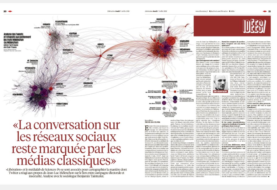 NicolasCelnik's tweet photo. 🔒@libe s'est associé au @medialab_ScPo pour étudier l'état de la conversation sur les réseaux. En ressort une cartographie qui montre comment s'organisent différents pôles en réaction à un même evt : les propos polémiques de JL Mélenchon début juin. 

➡️ https://t.co/5K86ULKE4L https://t.co/GJD9Mfw6z0