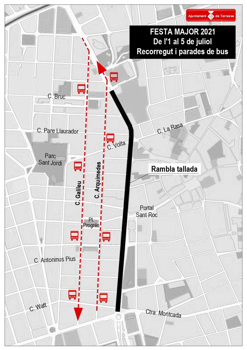 jordi_ballart's tweet photo. La @FMterrassa està a punt d'arribar‼️
⚠️ Fins el 6 de juliol tallem la rambla d'Ègara des de la plaça del Doré fins @CCulturalTRS.
Els 🚌 circularan pels C/Arquimedes i Galileu i la parada de taxis de la rambla s'ubicarà al C/Columel·la.
@tmesa_bus @trsmobilitat https://t.co/zzVcgJqxrE