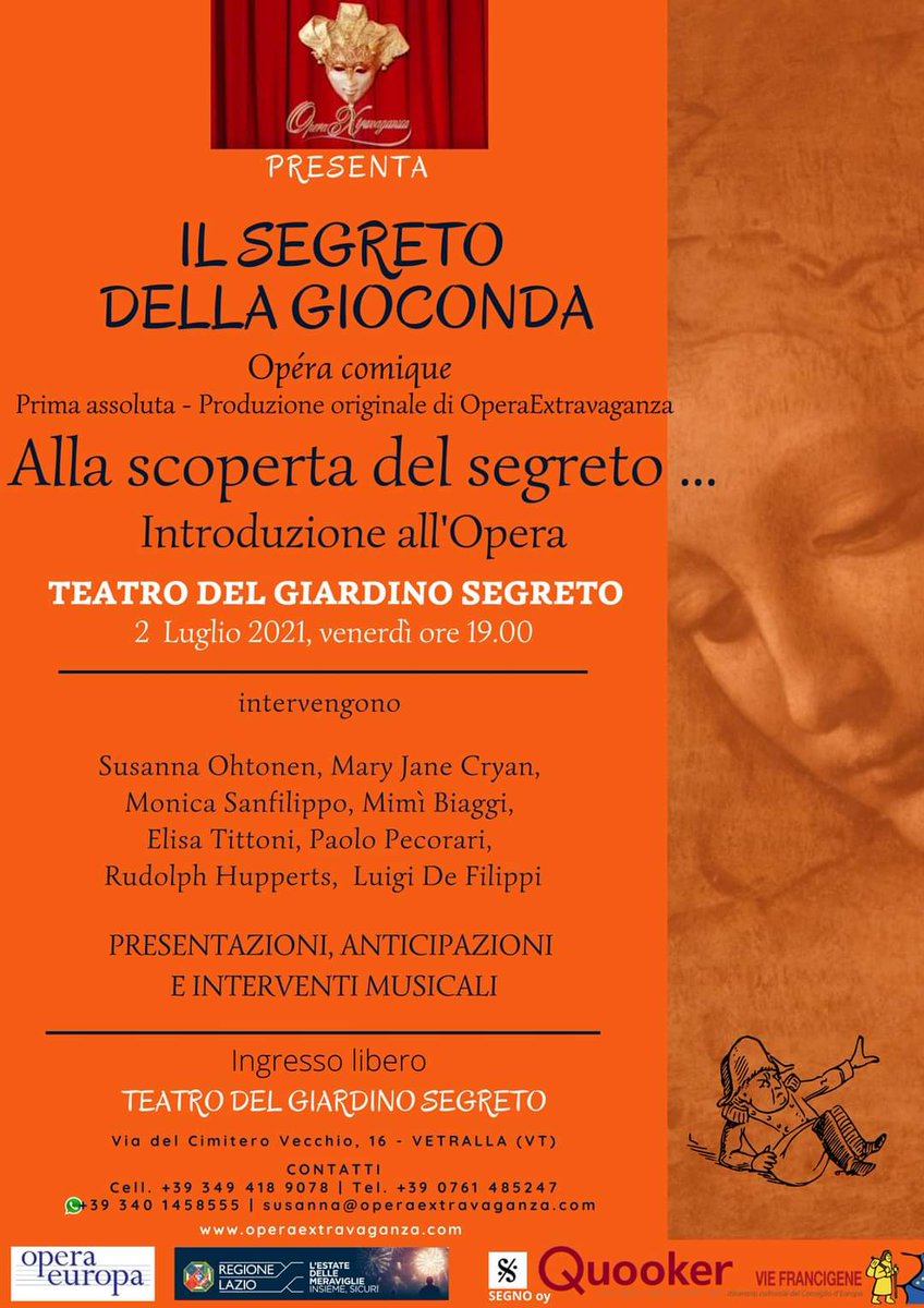 Il Segreto della Gioconda, presentazione domani 2 luglio Teatro del Giardino di Operaextravaganza