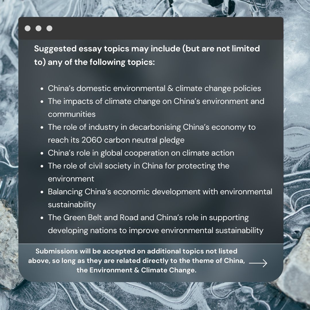 lauchinainst's tweet photo. 🌏 The Lau China Institute in partnership with @YCW_Global is pleased to invite submissions for our 2021 essay competition, themed on ‘#China, the #environment and #ClimateChange’. 
For full terms and conditions, please visit: https://t.co/OU3ydPwADU https://t.co/9qQlyf0wZf