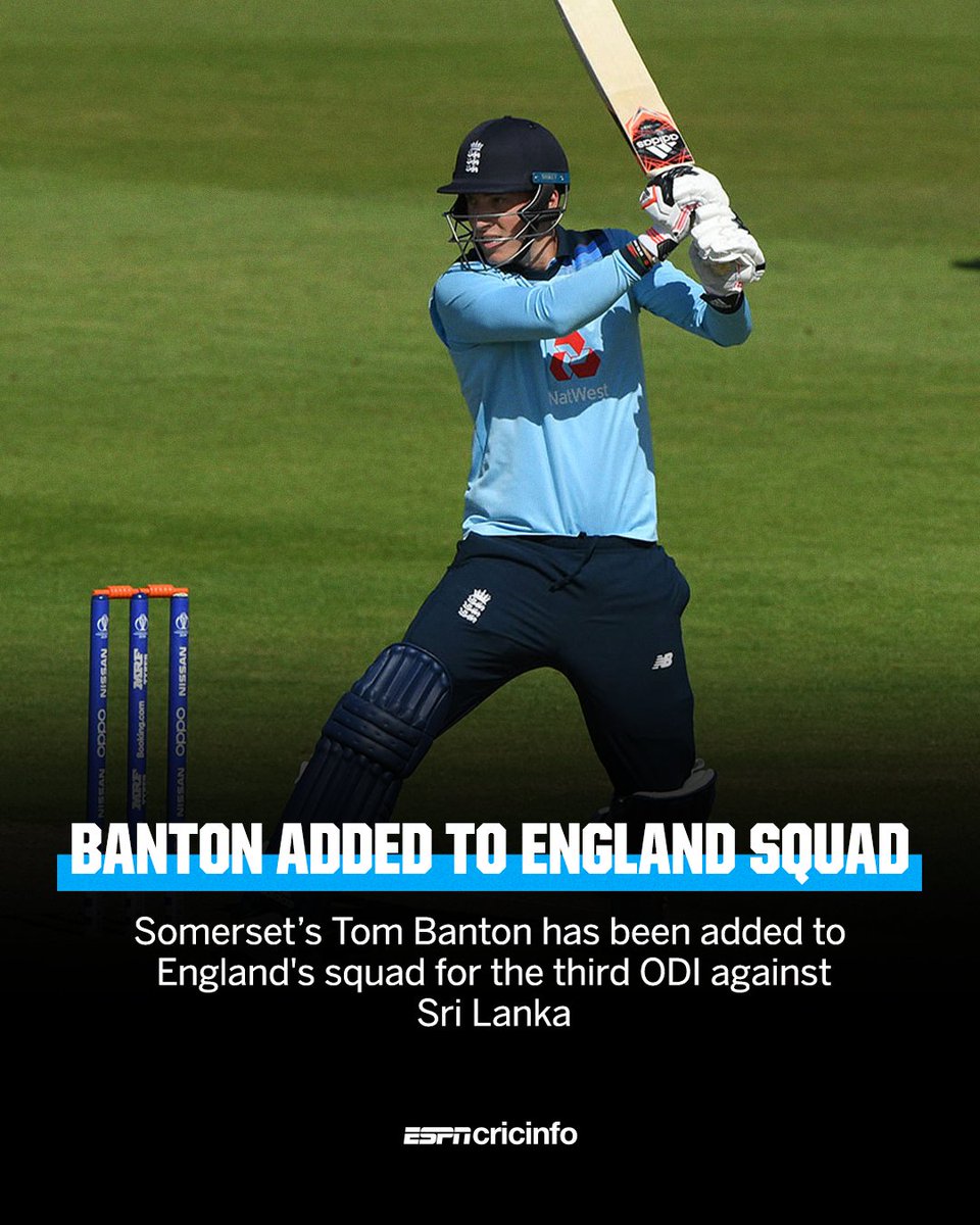 cricinfo's tweet photo. Just in: Tom Banton has been added to the England men's ODI squad for the third #ENGvSL ODI at Bristol https://t.co/V4RNJW5354