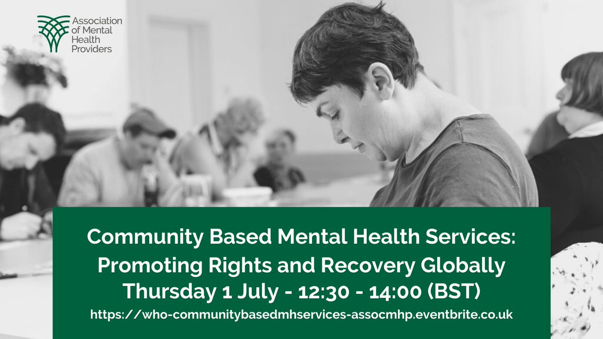 AssocMHP's tweet photo. 🌍 Last chance to register for our global event on Community-based #MentalHealth Services - TODAY!

We'll have @MichelleFunk3 from @WHO to tell us more about their recent report on this topic, as well as good practice examples from 🇮🇳🇰🇪🇨🇭🇳🇿🇬🇧🇺🇸

https://t.co/emG72BORPX

#GlobalMH https://t.co/bAlbRna2KF