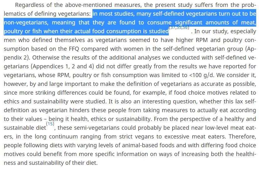ThinTweaks's tweet photo. 👉"in most studies, many self-defined vegetarians turn out to be non-vegetarians, meaning that they are found to consume significant amounts of meat, poultry or fish when their actual food consumption is studied"

https://t.co/a7mOU3Z8MD . https://t.co/kaYgOfD5fT