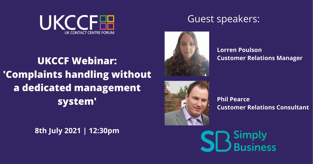 UKCCF (@ukccforum) on Twitter photo Join us for our next Complaints Handling webinar on 08/07 at 12:30pm. We will be Joined by Lorren Poulson and Phil Pearce from <a href="/simplybusiness/">Simply Business</a> discussing complaints handling without a dedicated management system.
Book your place today: attendee.gotowebinar.com/register/70940… Join us for our next Complaints Handling webinar on 08/07 at 12:30pm. We will be Joined by Lorren Poulson and Phil Pearce from <a href="/simplybusiness/">Simply Business</a> discussing complaints handling without a dedicated management system.
Book your place today: attendee.gotowebinar.com/register/70940…