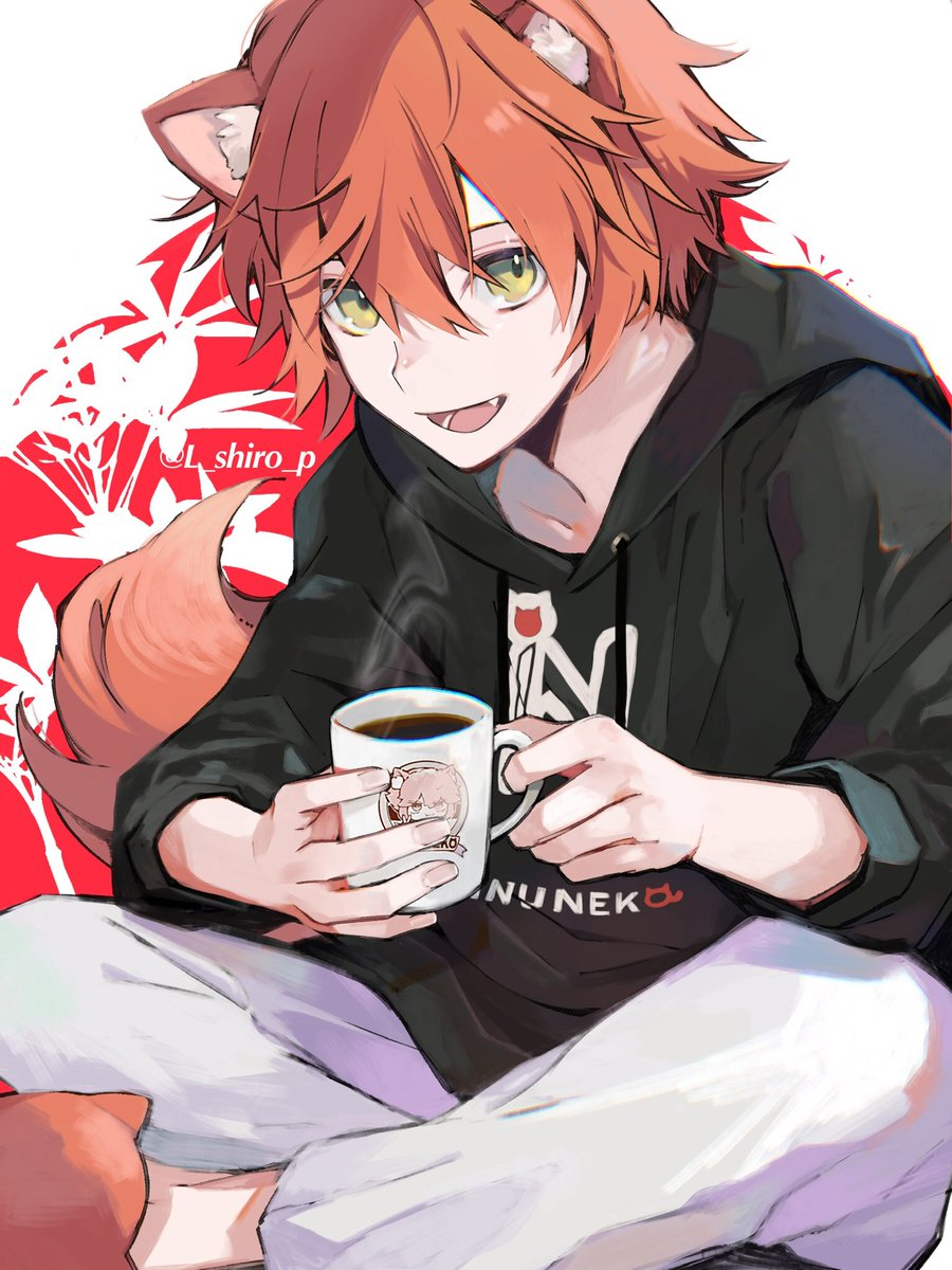 animal ears cup 1boy male focus hood holding holding cup  illustration images