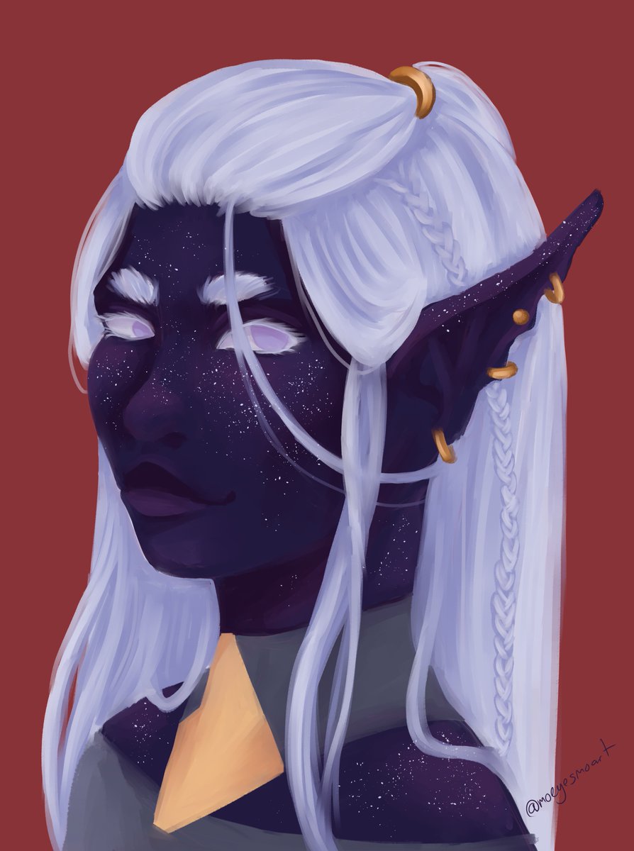 Mothrillus's tweet photo. Making a portrait for my next D&amp;D character and I really like how this came out!
#dnd #dndart #DnDcharacter #dnd5e #illustration #art #digitalart #portrait #drow #darkelf https://t.co/8cqGS9IxfD